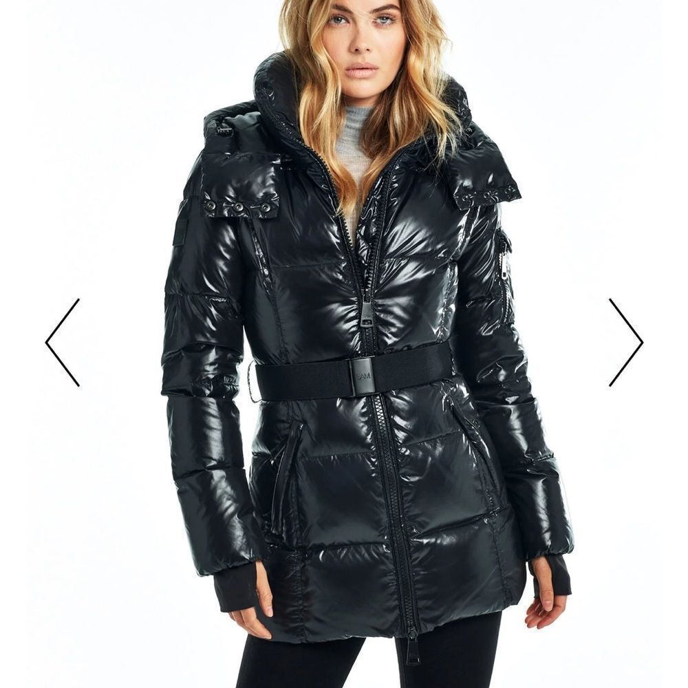 SAM Soho Belted Down Puffer Coat in Jet Black